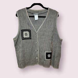 Vintage Checkered Vest by Stonebridge Embroidered Patches Black & White Size 1X